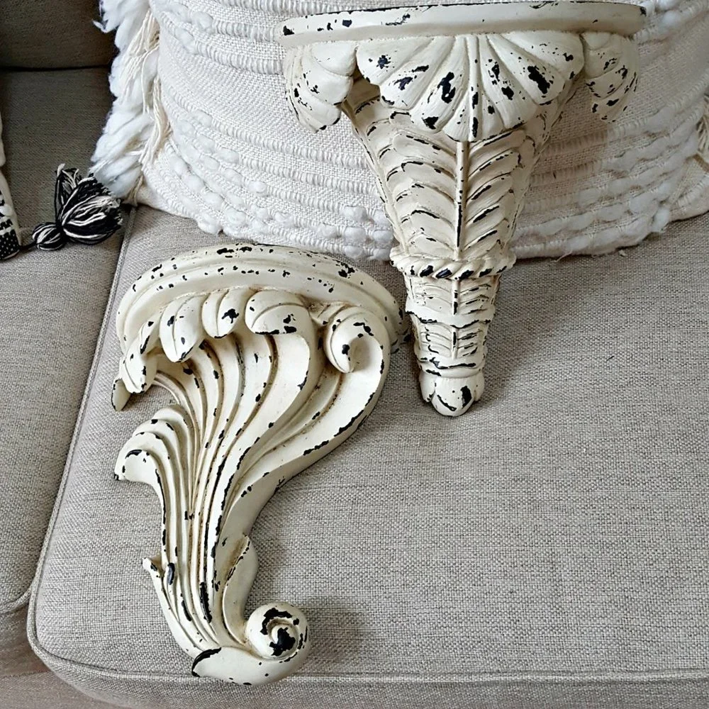 SHABBY DISTRESSED CHIC Massive ORNATE WALL SHELF